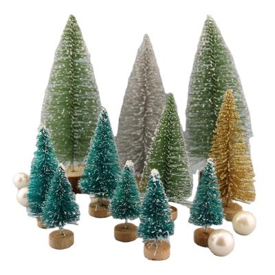 China Decorate decorated small Christmas tree with sisal silk on blue, green and red cedar pine mini Christmas tree ornaments 3-23cm for sale