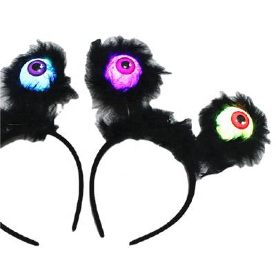 China 2021 Party Halloween Decoration Party Headdress Look Glitter Black Plush Glowing Headband for sale