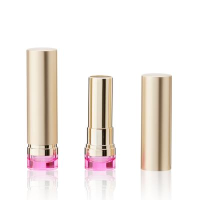 China Cosmetics empty spectaculargold aluminum lipstick case/container/tubes/packaging with a pink base to show the color of the lipstick for sale