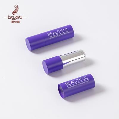 China Cosmetic matte purple tube/metal 3.8g/aluminum lipstick case container/with shiny silver sleeve for sale