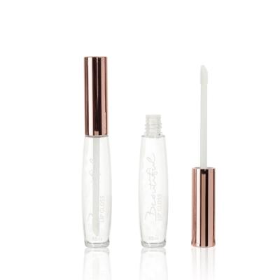 China Large Cosmetics 9.5ml Volume Lip Gloss Bottle / Container With Gold Metallic Rose Lid And Vase Shaped Transparent / Clear Vial And Doe Foot Brus for sale