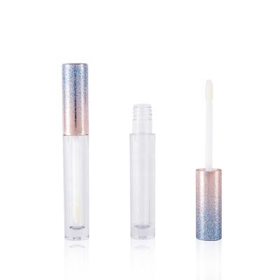 China Empty cosmetics 3.5ml lipstick/lip top liquid gloss/container/tube plumper with rose gold glitter lid and thicker wall plastic bottle for sale