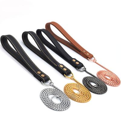 China Chew Proof Leather Handle Strong Pet Snake P Chain Glide Training JEWELED for sale