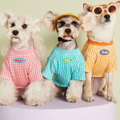 China Sustainable Pet Clothing Accessories Candy Color Plaid Cotton Summer Dog Shirt for sale