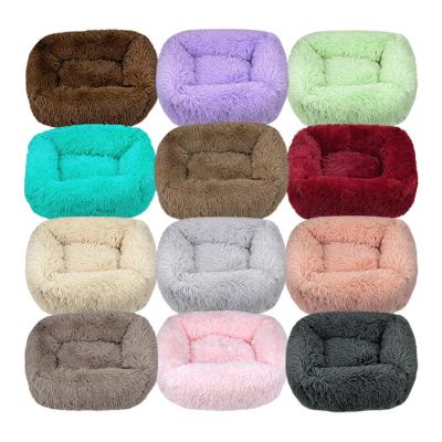 China Travel Dog Bed Soothing Soft PP Cotton No Slip Pet Plush Bottom Square Bed for sale