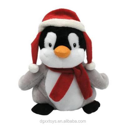 China Christmas Toy Animated Penguin Stuffed Animal Santa Hat Singing Penguin Cuddly for sale