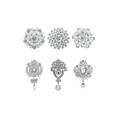 China Europe and America 6 Pieces of Jewelry Woman Silver/Gold Plated Crystal Rhinestones Brooch Pins Matching Set for DIY Wedding Bouquets Kit for sale