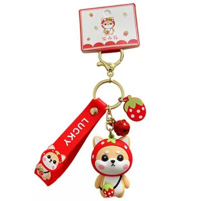 China Hot Cartoon Strawberry Shiba Inu Bag Female Plastic Key Chain Pendant Key Chain for sale