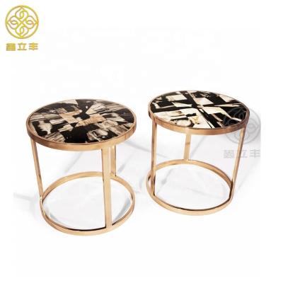 China Morden Coffee Table Guangdong Xinlifeng Factory Black And Gold Round Metal Marble Coffee Table for sale