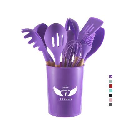 China 13 Pcs Sustainable Wooden Handle Tools Kitchen Cookware Non-Stick Silicone Spatulas Heat Resistant Cookware Set for sale