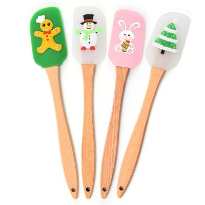 China Sustainable Christmas Silicone Spatula Snowman Model With Wooden Handle Kitchen Tool For Making, Stir Buttercream for sale