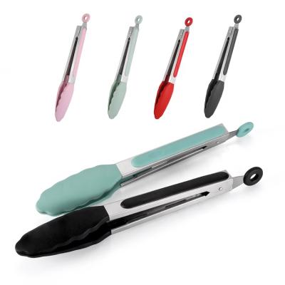 China Viable Silicone Handle Mini Kitchen Tongs with Small Serving Tongs Stainless Steel Cooking Tongs for Salad, Grilling, Frying for sale