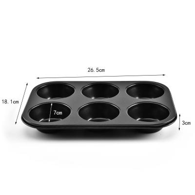 China Sustainable Non-Stick Carbon Steel Black Bakeware 6 Cups Large DIY Muffin Cupcake Molds Trays for sale