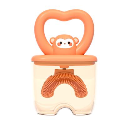 China Wholesale Baby Children's Manual Cute Monkey Love Factory Silicone U Shaped Toothbrush With Cover for sale