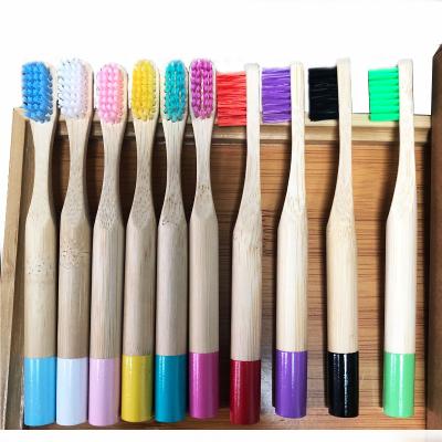 China Factory Manual Wholesale Environmentally Friendly Biodegradable Cylindrical Bamboo Handle Colorful Children's Bamboo Toothbrush for sale