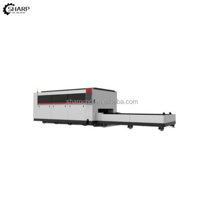 China Water Cooled Closed Type CNC Fiber Laser Cutting Machine With Exchangeable Table for sale