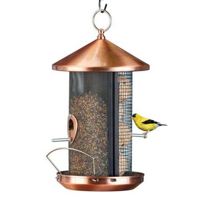 China Sustainable Metal Look Plated Hanging Bird Feeder with Two Perch Feeding Stations for Anywhere in the Yard or Garden for sale