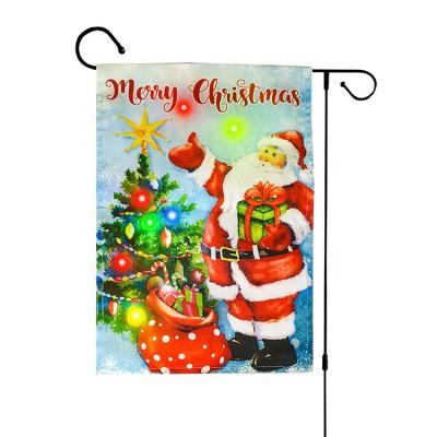 China Christmas Lighted Sided Lit Santa Claus Garden Flag Double Merry Flag Decoration with 7pcs Colorful Lamp for Outdoor Winter Holidays for sale