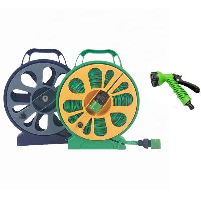 China 50FT Anti-UV Garden Hose Reel Set Water Hose Spray Gun Flat Outdoor Nozzle for sale