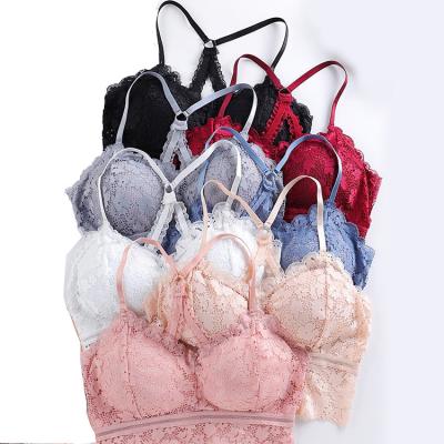 China Women Hollow string Out Bra Solid Color Lace Underwear Sexy Vest Female Wireless Butterfly Adjustable Bra Seamless Lingerie for sale