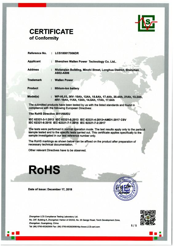 RoHS - Shenzhen Woniu Huineng Technology Co., Ltd.