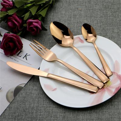 China Sustainable Rose Gold Mirror Polish Cutlery Stainless Steel Flatware Sets For Gift for sale