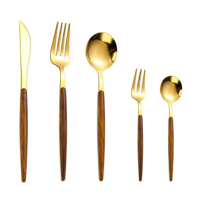 China ABS Plastic Handle Stainless Steel Gold 430 Cutlery Sustainable Set With Gift Box for sale