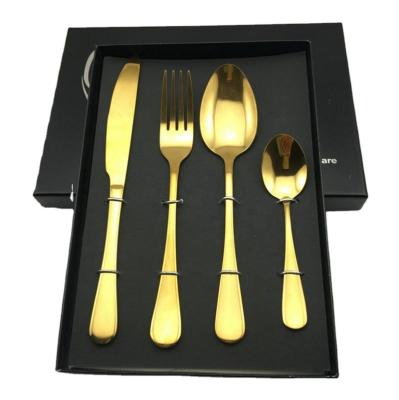 China 4 Pieces Paper Gold Box Titanium Cutlery Set Sustainable for sale