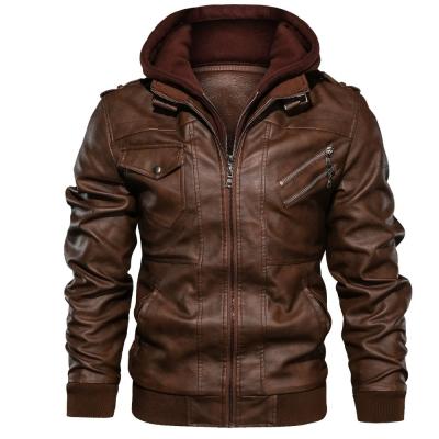 China Fashion Brown Leather Jacket Men Motorcycle Racer PU Leather Jackets Wholesale Hooded Coat Waterproof Black for sale