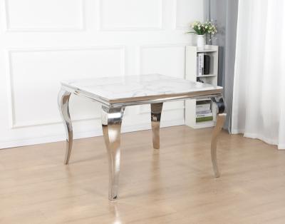 China Extendable Modern Style Designs Dining Room Furniture Marble Top Stainless Steel Legs Square Table Customized for sale