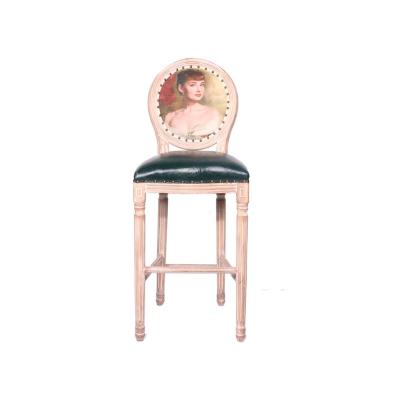 China Louis style tall barstool oval back modern french wooden frame fabric covered bar chair for sale