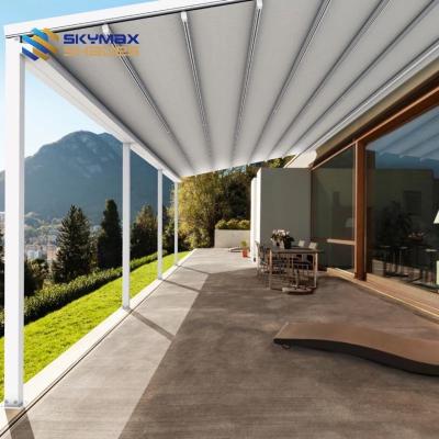 China Easily Assembled Motorized Patio Motorized PVC Restaurant Folding Side Pergola Retractable Roof Shade Awning Tent With Retractable Awning for sale