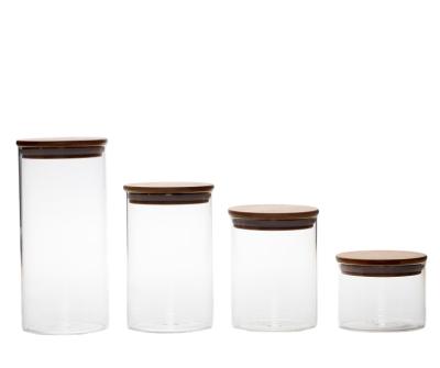 China 4pcs/set Heatable Storage Jars Borosilicate Glass Food Storage Jar With Bamboo Lid For Storage Kitchen for sale