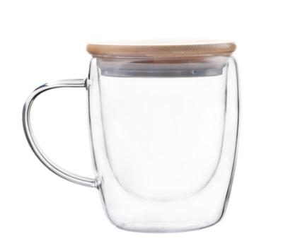 China Sustainable Borosilicate Glass Double Walled Glass Cups Double Walled Coffee Glass With Handle for sale