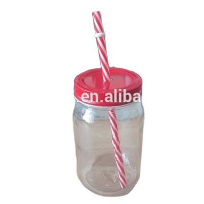 China No Cylinder 500ml Glass Mason Jar With Straw for sale