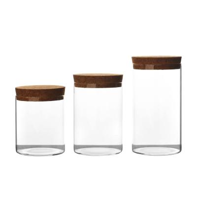 China Steamable Cylinder Borosilicate Glass Clip Jar With Bamboo Lid for sale