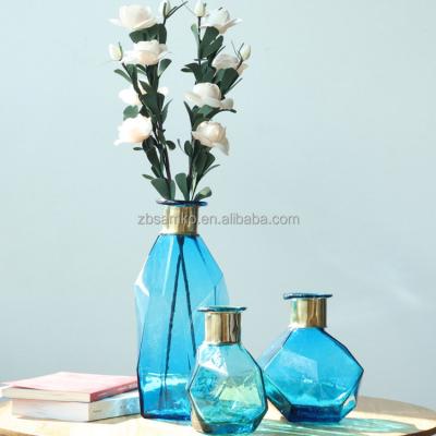 China Minimalist hand flower blown colored glass vase for home decoration for sale