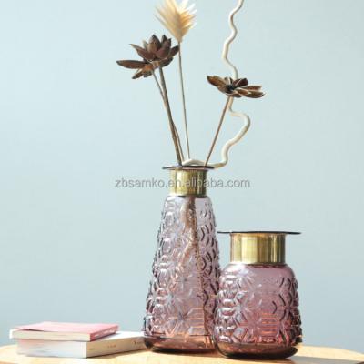 China Europe Hand Blown Flower Colored Glass Vase For Home Decoration for sale