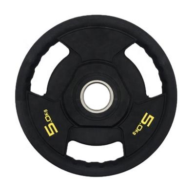 China Universal Hot Selling Commercial Gym Black Three Holes Weight Plates Barbell Competition TPU Coated Cast Iron Weight Plate for sale