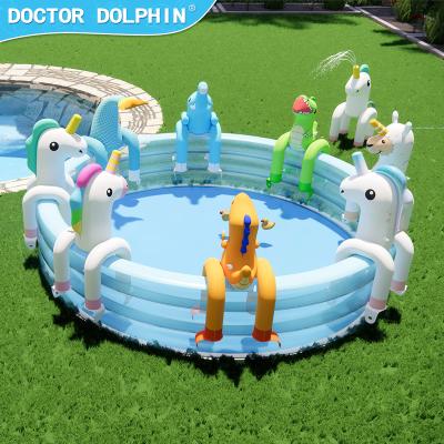 China Ourdoor Doctor Dolphin Inflatable Gradient Unicorn Spray Splash Backyard Garden Sprinkler Water Play Pool Spray Water Toys for sale