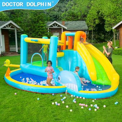 China Multifunctional Doctor Dolphin Kids Party Game Bouncy Castle Inflatable Water Slide Bounce House for sale