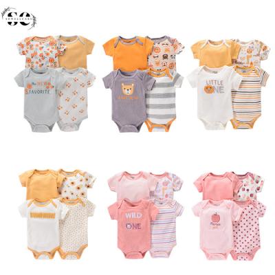 China 100% Cotton 4 PCS Set Newborn Baby Onesie 100% Combed Cotton Printed Baby Clothes Support Customization Wholesale Newborn Baby Rompers for sale