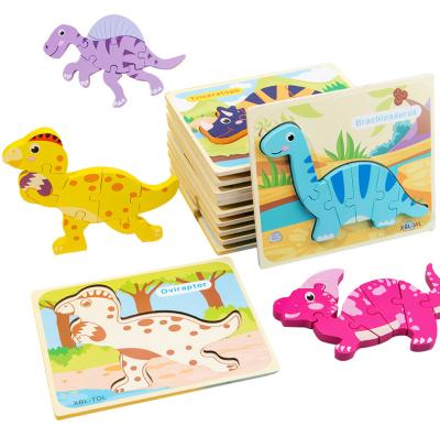 China Toy Hot Sale Wooden Dinosaur Animals 3D Montessori Educational Toy Cartoon Children's Puzzles for Children for sale