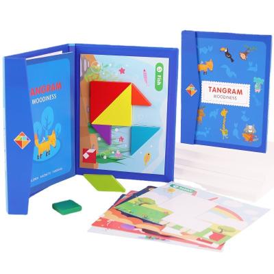 China Toy Wholesale Foldable Wood Magnetic Tangram Educational Puzzle Book Wooden Puzzle Toys Early Educational Toys for sale