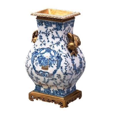 China Art Deco Antique carved brass storage jar with lid, interior art, blue wholesale for sale