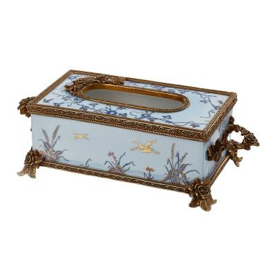 China Disposable Home Decoration/Ornament Ceramic Luxury Single Antique Classic Napkin/Pottery/Tissue Porcelain Paper Holder Blue And White Box for sale