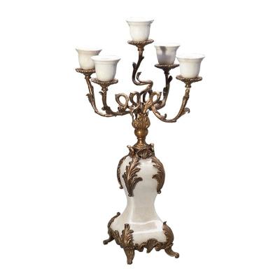 China Classic Antique European Style Pigeon Candelabra Vintage White Ceramic Copper And Porcelain Bell Base 5 Arms Decorating Candle Holder for sale