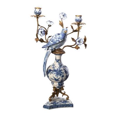 China Unique Art-Dynasty Classic Brass Ceramic Candle Holder Factory Design Candlestick For Sale Home Decor Wholesale for sale