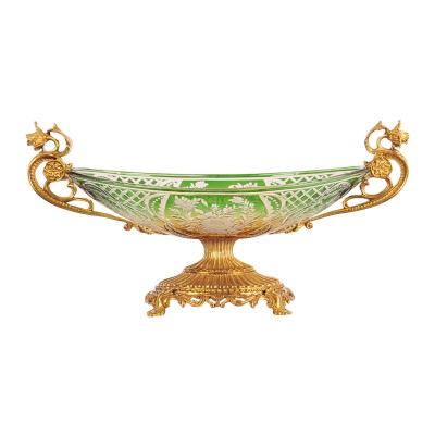 China Art Deco Uzbek Kazak Skidki Fruit Dish With Foot Green Idishlar Style Chinni Posuda Glass Dish Set Luxury Porcelain Tableware Dishes for sale