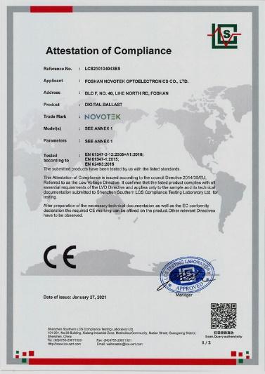 CE - Foshan Novotek Optoelectronics Co., Ltd.